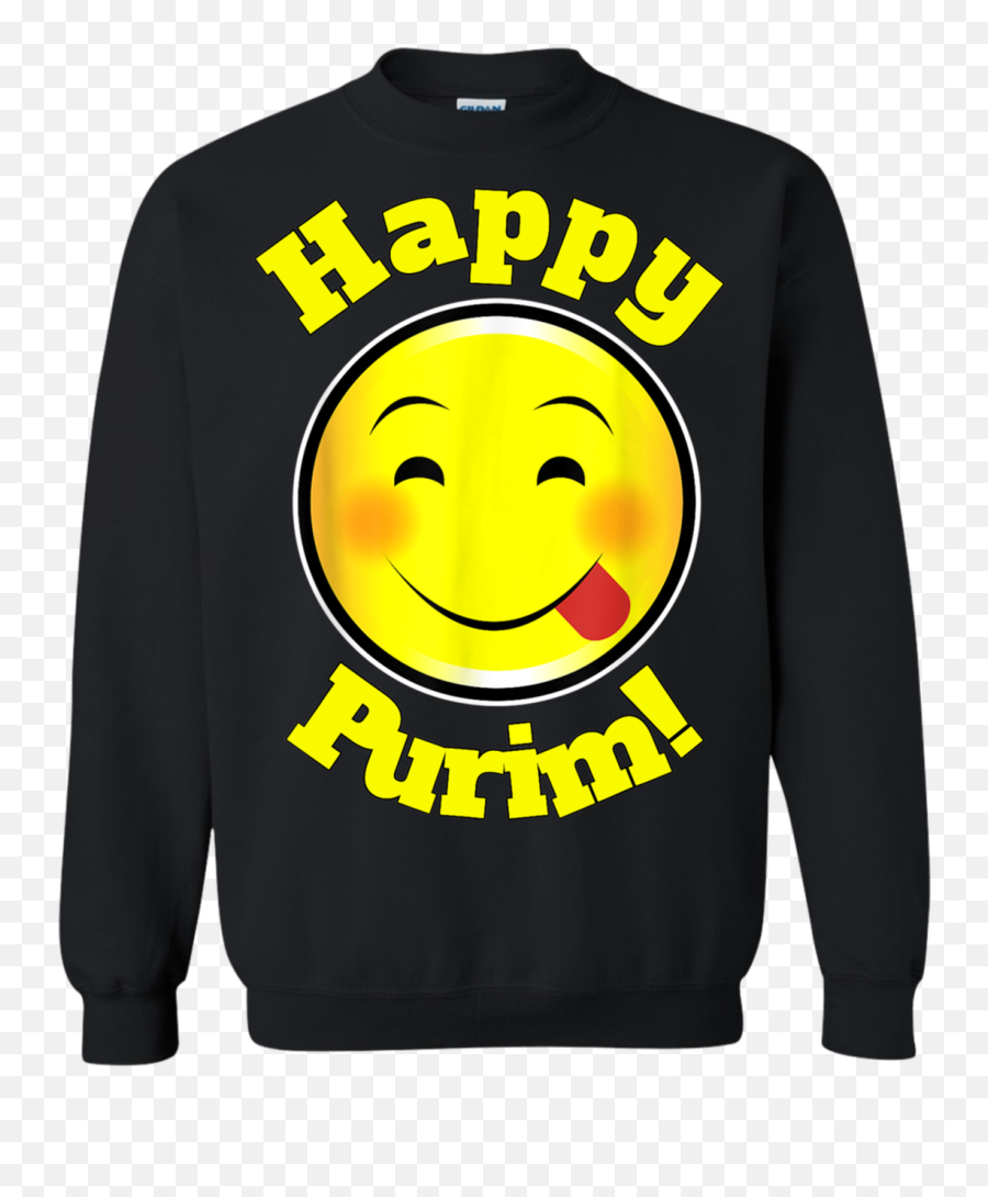 Happy Purim Smiley Emoji Sticking Tongue Out Funny Shirt G180 Gildan Crewneck Pullover Sweatshirt 8 Oz,Tongue Emoji