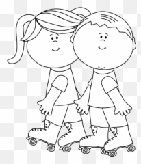 Inline Skates Clipart - Two Kids Clipart Black And White Emoji,Roller Skates Of Emojis For Boys