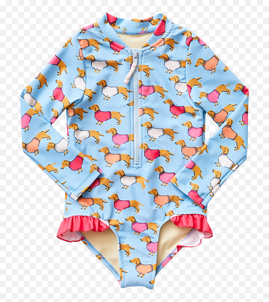 Girls Arden Swimsuit - Blue Dachshunds Emoji,What Does A Flower Emoji Mean From A Girl