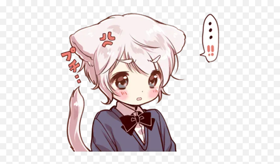 Cute Cat Ear Boy Whatsapp Stickers - Cute Cat Ear Boy Emoji,Kawaii Buff Cat Emoticon