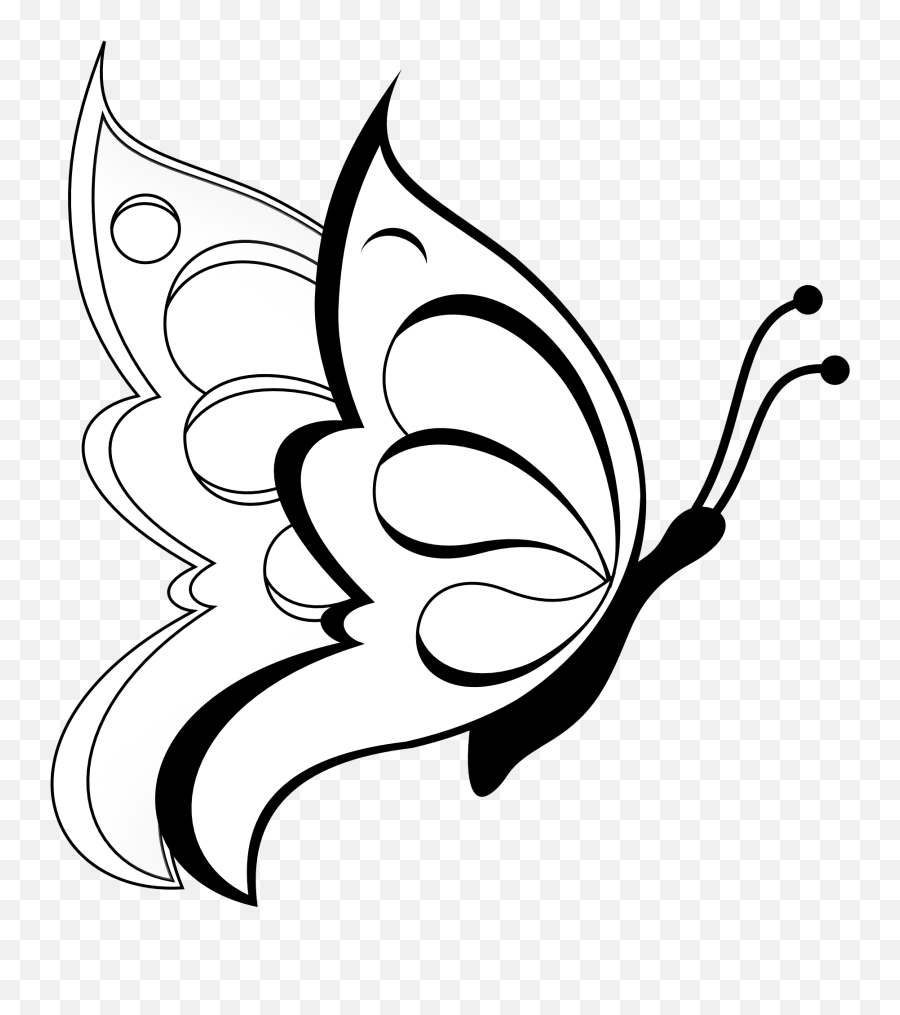 Butterfly Clipart Butterfly Black White Line Art Coloring - Butterfly Clipart Black And White Emoji,Black And White Flower Emoji