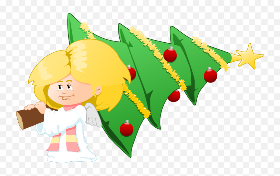 Free Clipart Christmas Tree Carrying Angel Tzunghaor - Cartoon Christmas Tree With Angel Emoji,Christmas Angel Emoticon Video