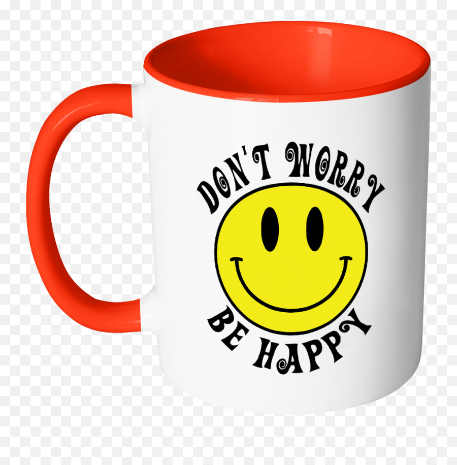 Retro Donu0027t Worry Be Happy Smiley Face Color Accent Coffee Mug - Don T Worry Be Happy Smiley Emoji,Don't Do It Emoticon