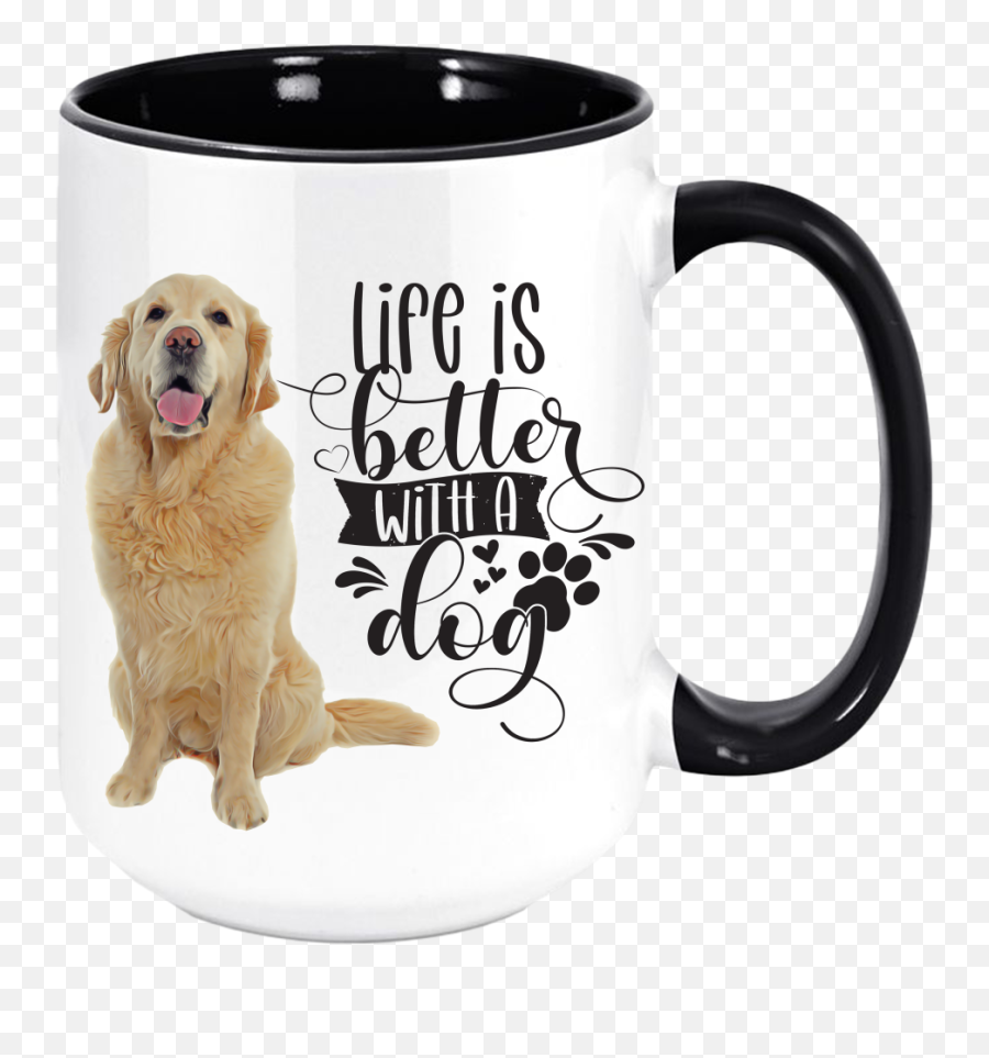 Life Is Better Golden Retriever Coffee Mug Colored Inside And Handle Emoji,Labrador Retriever Happy Birthday Emoticon