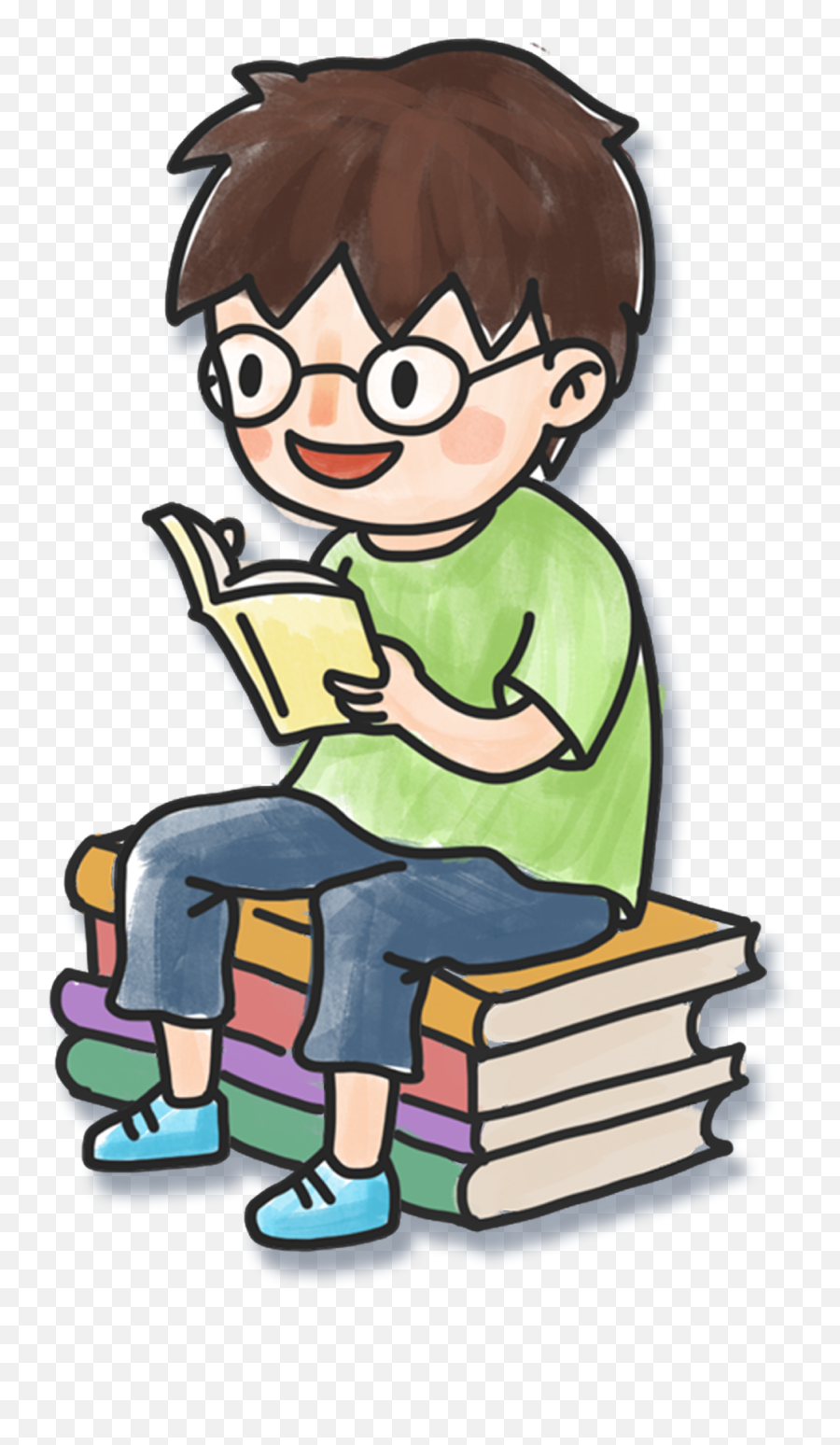 Hand Drawn Cartoon Boy Reading Book - Reading A Book Clipart Transparent Emoji,Emoji Reading A Book