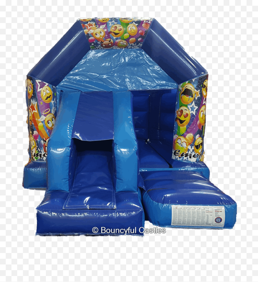 Emoji Bouncy Castle With Slide Hire Blue - Inflatable,Bouncy Emoticon