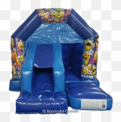 Emoji Bouncy Castle With Slide Hire Blue - Inflatable,Bouncy Emoticon
