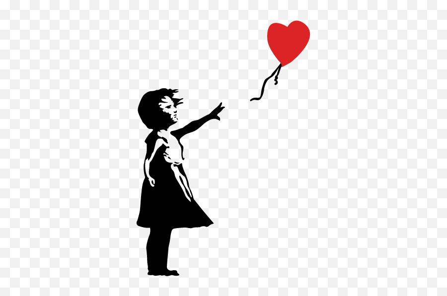 Autocolante Rapariga Com Balão Em Forma De Coração - Banksy Girl With Balloon Stencil Emoji,Coracao.feiro.de.coraçao Emoticon