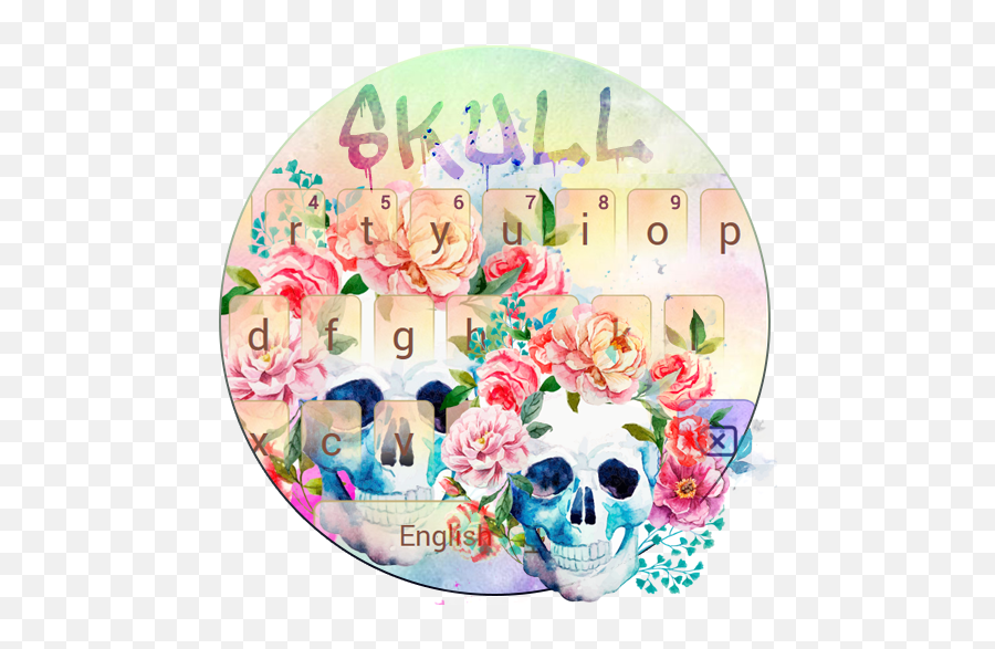 Rose Skull Flower Keyboard Theme - Vector Calavera Con Flores Emoji,Keyboard Emoticons Skull