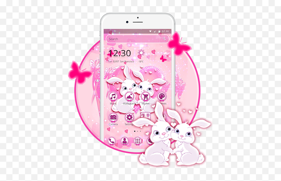 Shiny Kawai Pink Rabbit Theme - U200c Google Play Iphone Emoji,Weed Leaf Emoji Iphone