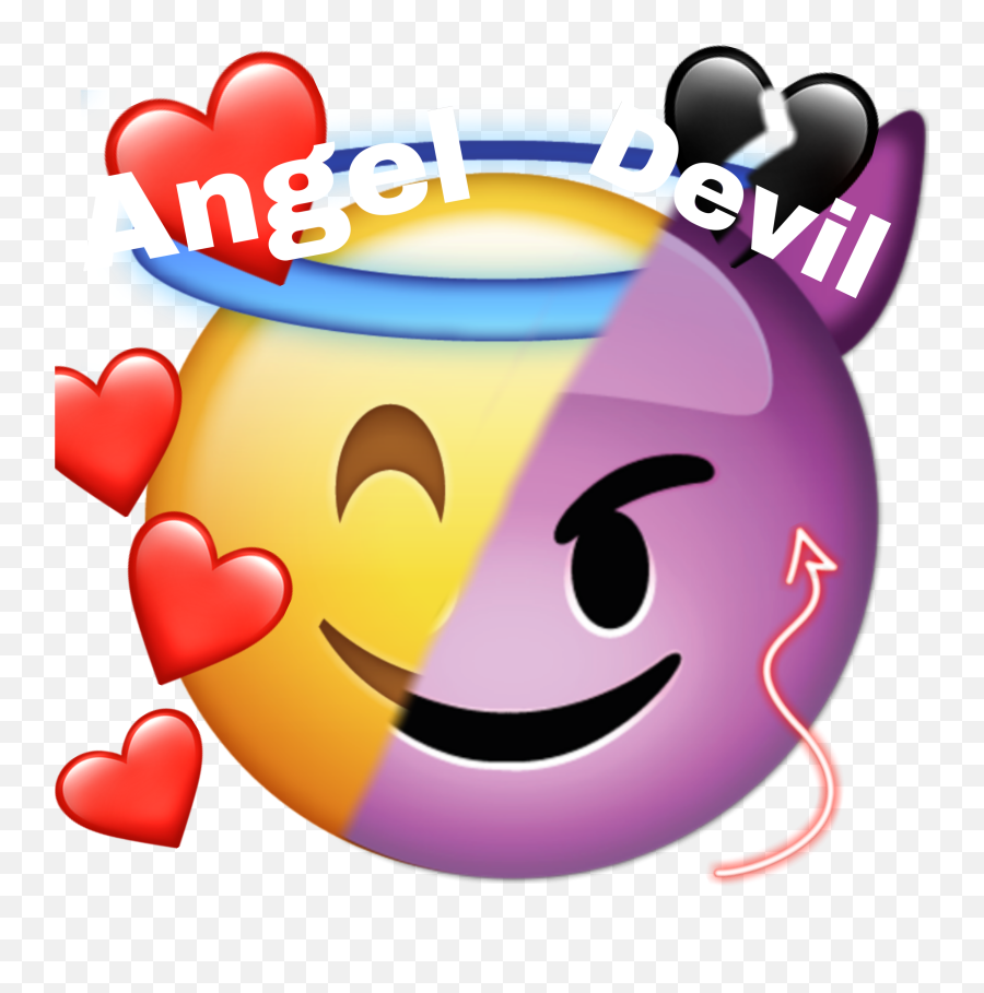 Emojiangeldevil Sticker By Katalinacat - Angel And Devil Heart Emoji,Devil Sign Emoji