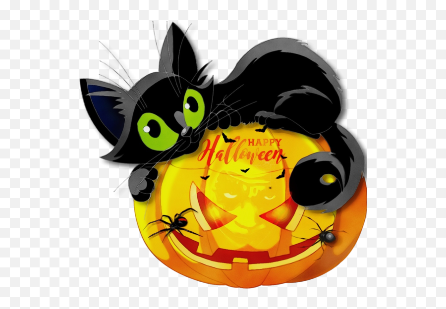 Black Cat Cat Cartoon For Halloween - 1024x1024 Halloween Clipart Cute Emoji,Orange Cat Emoticon