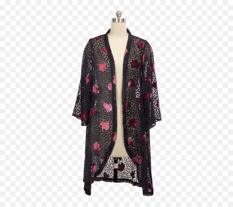Saachi Black Night Rose Velvet Kimono - Long Sleeve Emoji,Mask Kimono Party Emoji