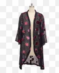 Saachi Black Night Rose Velvet Kimono - Long Sleeve Emoji,Mask Kimono Party Emoji
