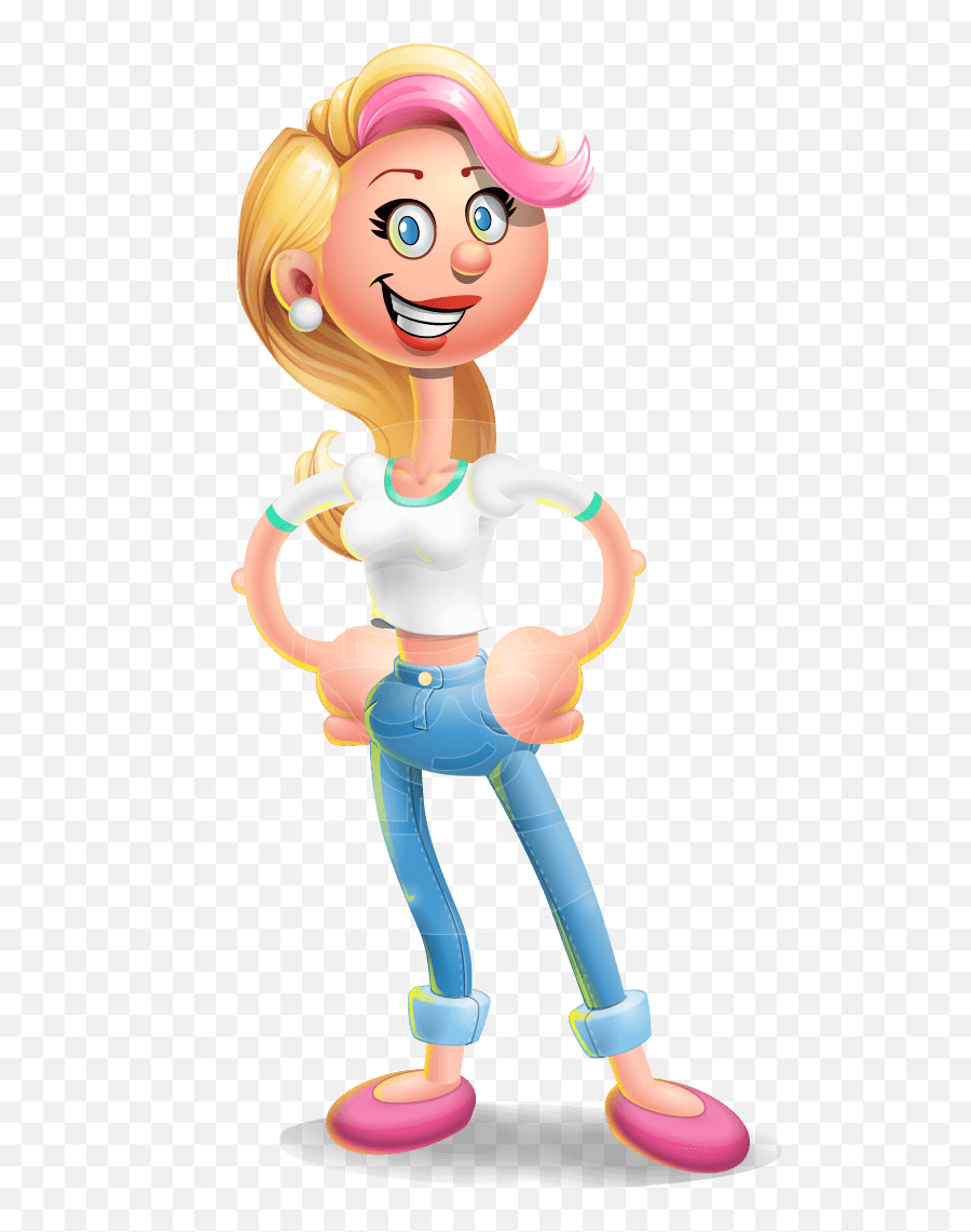 Cute Blonde Girl In Jeans Cartoon Vector 3d Character Graphicmama - Blonde Cute Cartoon Woman Emoji,