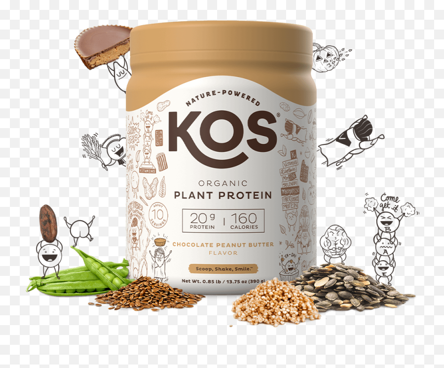 Kos Organic Plant Protein Chocolate Peanut Butter 10 Servings - Kos Protein Powder Emoji,Snapchat Emojis Sleeping Drinking Coffee