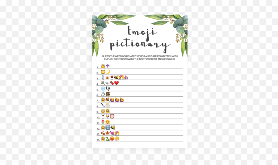 Blush Floral Bridal Shower Emoji Pictionary Game Printable - Bridal Shower Emoji Pictionary,Printable Emojis