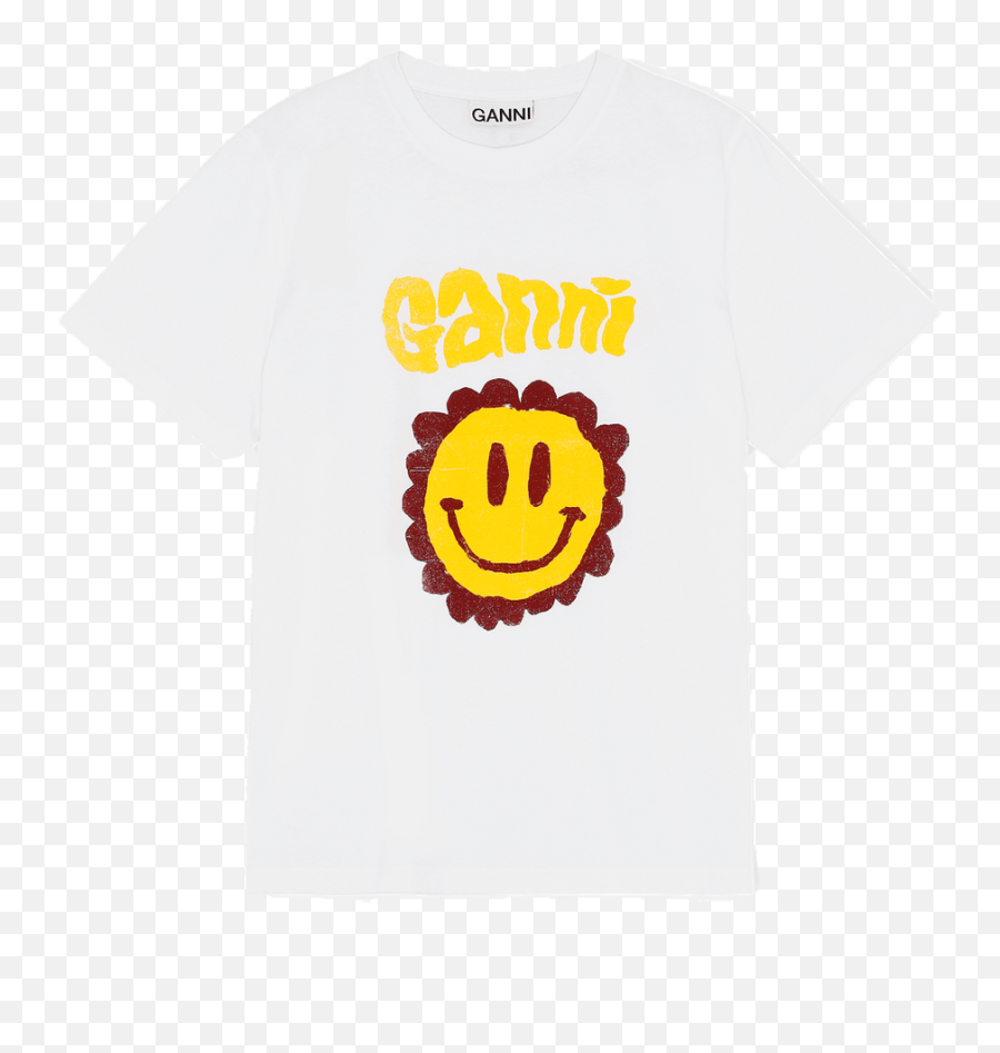 Ganni Bright White Smiley Flower T - Shirt Ganni Clothing Emoji,Hippie Peace Sign Emoji