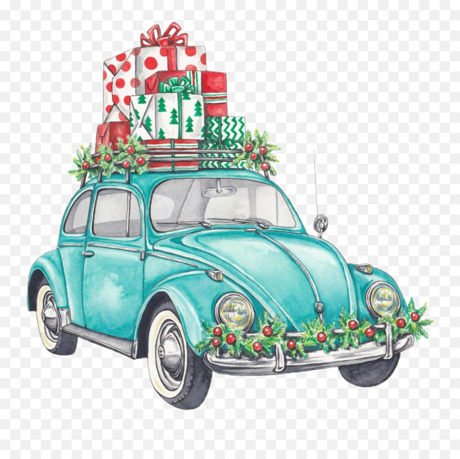 Watercolor Vw Beetle Volkswagen Christmas Presents - Vw Christmas Vw Bug Emoji,Vw Hippie Emoji