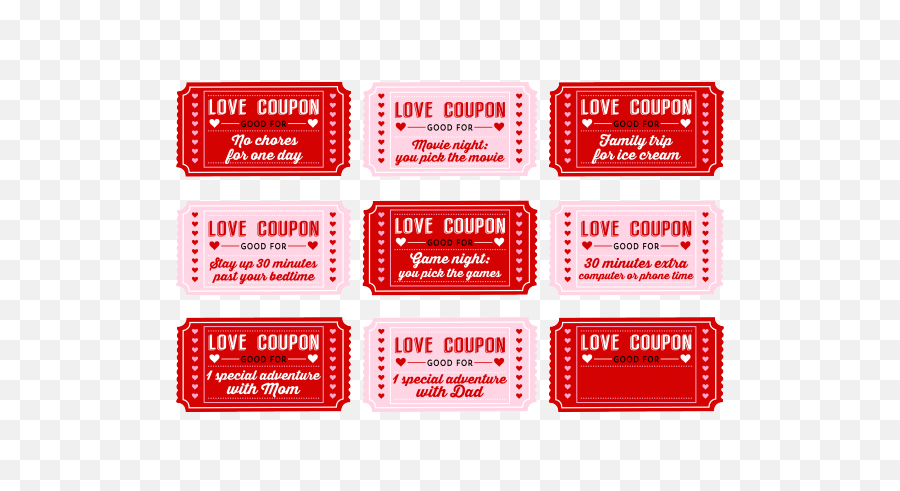 Download Free Printable Love Coupons For Kids On Valentine - Valentines Day Coupons Emoji,Emoji Movie For Kids