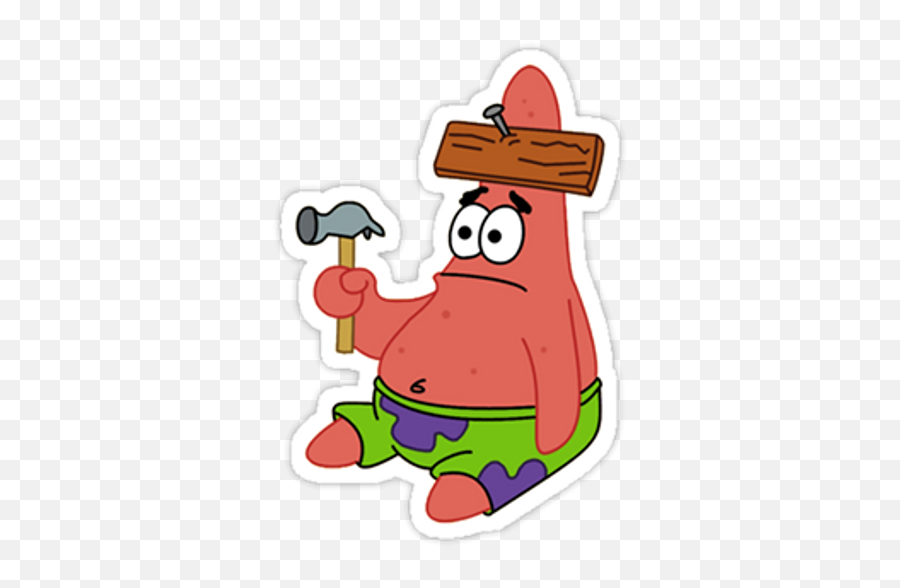 Spongebob - Patrick With Wood On Head Sticker Mania Patrick Stickers Emoji,Spongebbob Emojis With Text