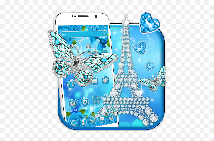 Glitter Blue Butterfly Diamond Eiffel Tower Theme Apk Emoji,Ifel Tower Emojis