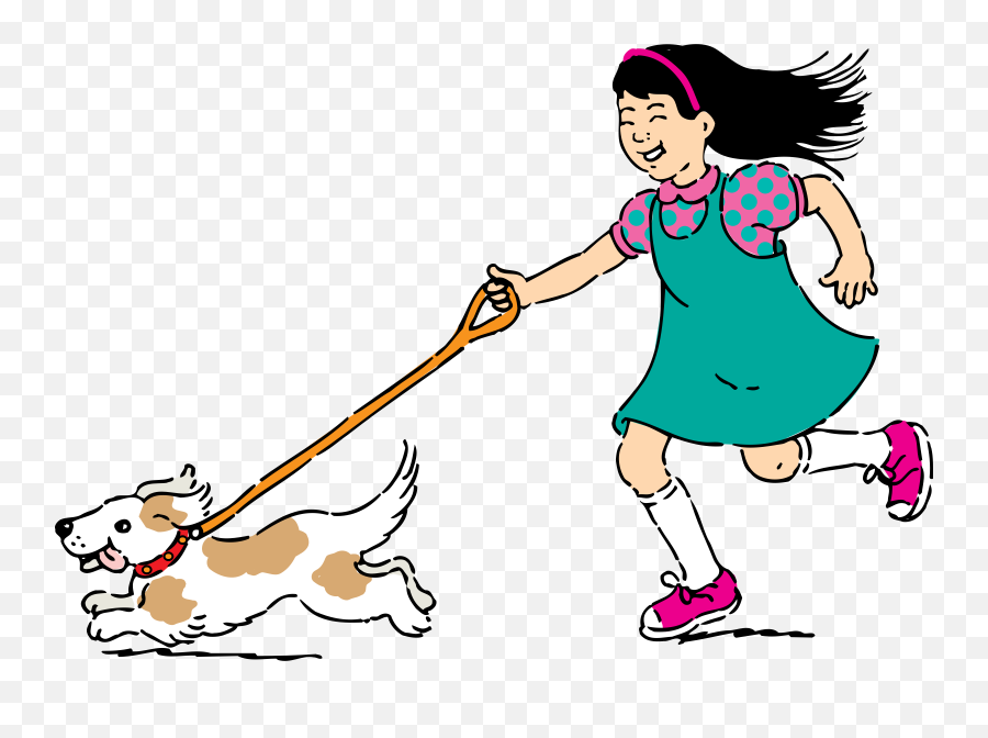 Dog Walking Clip Art - Girl And Dog Running Clipart Emoji,Walking Girl Emoji