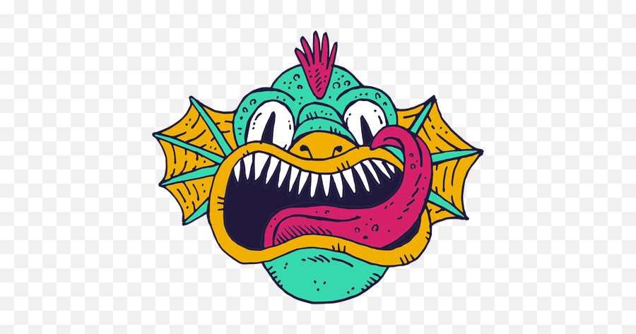 Monster Face Fish Illustration - Transparent Png U0026 Svg Cara Dragón Dibujo Png Emoji,Fish Face Emoticon