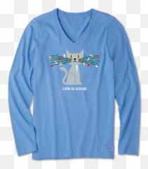Lit Up Cat Long Sleeve Crusher Vee - Long Sleeve Emoji,100 Lit Emoji