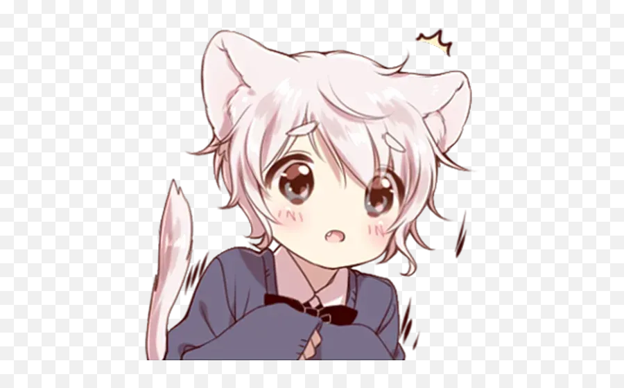 Cute Cat Ear Boy Whatsapp Stickers - Cute Cat Ear Boy Sticker Emoji,Kawaii Buff Cat Emoticon