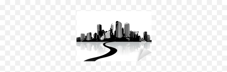 Wall Mural Black And White Cityscape With Water Reflection Emoji,Skyrscraper Emojii