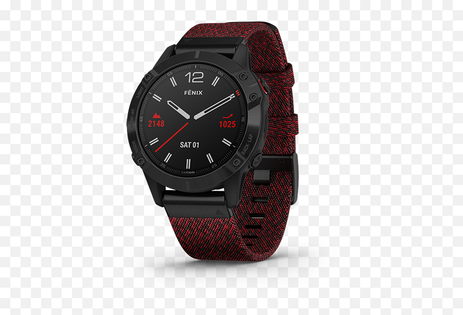 Fnix 6 Wearables Products Garmin India Home - Garmin Fenix 6 Sapphire Black Dlc With Heathered Red Nylon Band Emoji,Bands Using Emojis