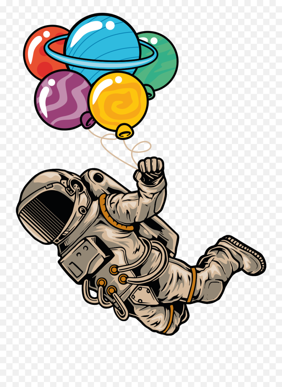 Astronaut Floating In Space With Balloons Decal - Tenstickers Emoji,Astronaut Unicorns Emojis