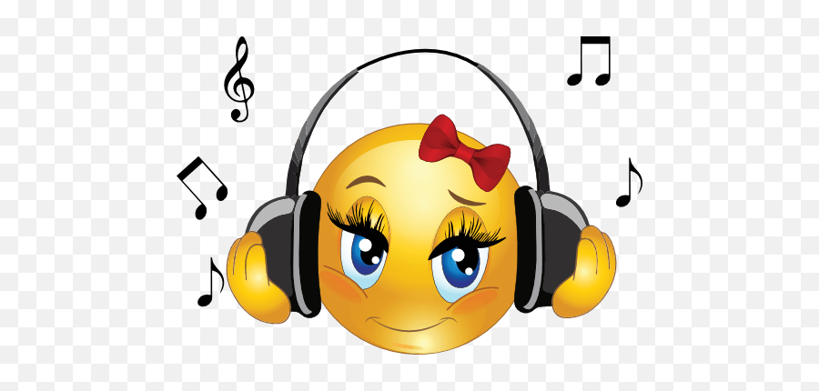 Free Smiley Girl Cliparts Download - Girl Emoji With Headphones,Listen Emoji