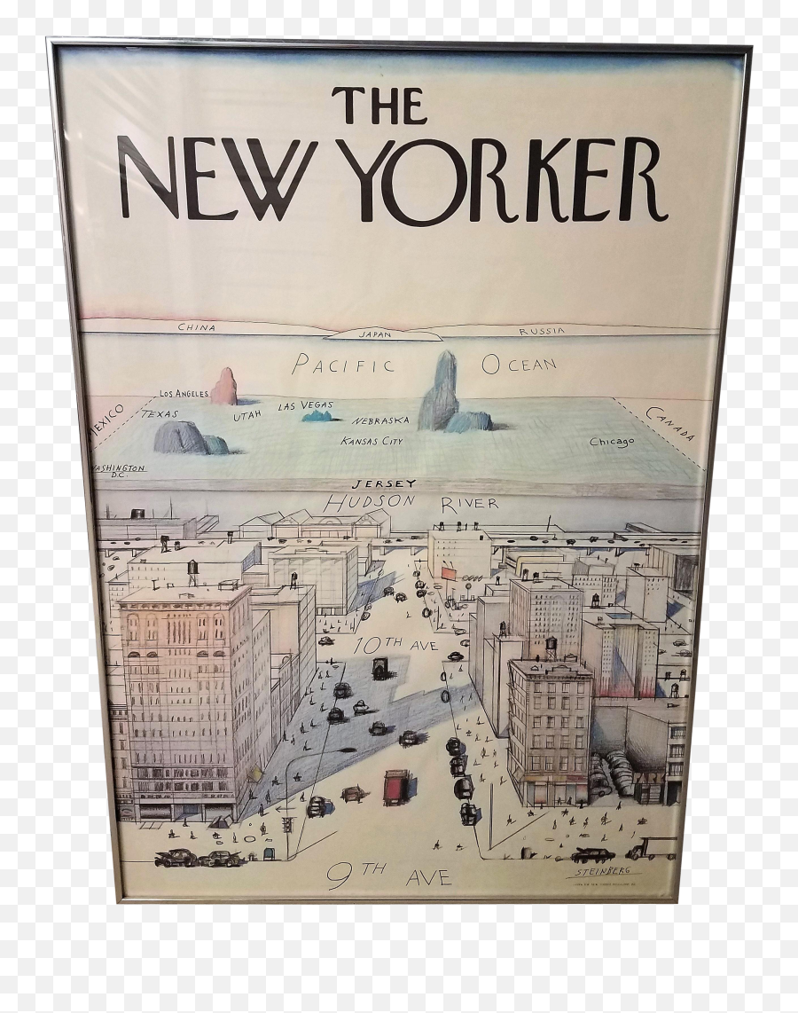 New Yorker Print Vintage View From 9th Avenue Magazine Cover - Saul Steinberg New Yorker Emoji,Red Emoji Pillow Back View