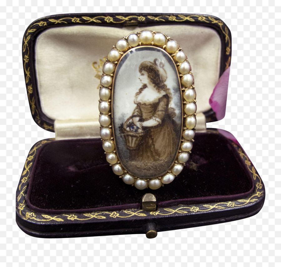 Exemplary 18th Century Sepia And Watercolor Miniature Brooch - Antique Emoji,18th Century Emotions In Artwork
