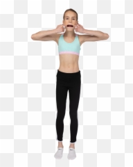 Front View Of A Teen Girl In Sportswear Raising Hands And Emoji,Emoji Girl Raises Hand