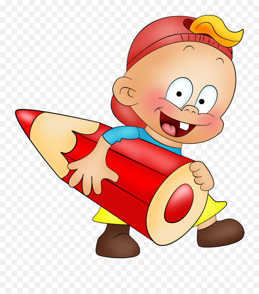 Cartoon Boy With The Red Crayon Clipart - Baby Cartoon With Pencil Emoji,Emotions Clip Art Free