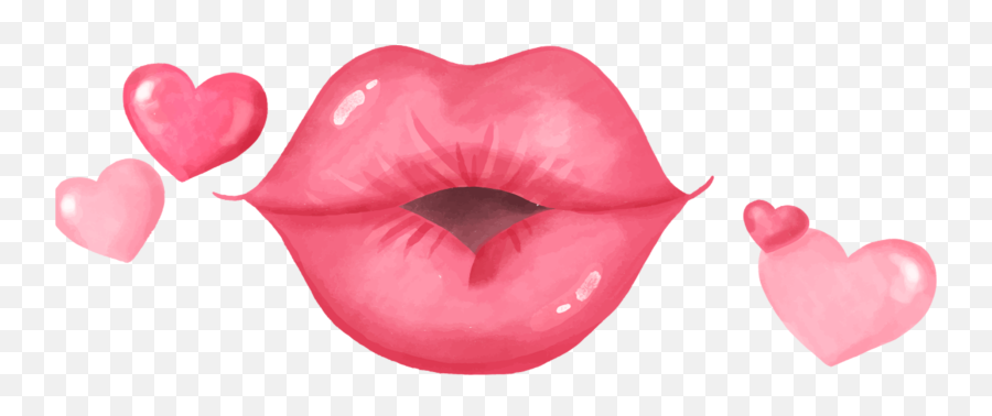 Kiss Valentine Watercolor Clip Art Png Free Download - Transparent Background Pink Lips Png Emoji,Lips Emoji Png
