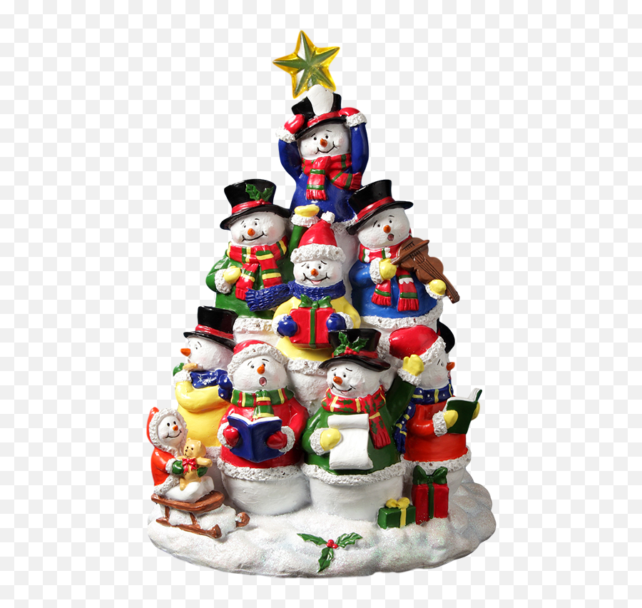 Snowman Tree Lighted Figurine - Christmas Day Emoji,Merry Christmas Animated Emoticon Art