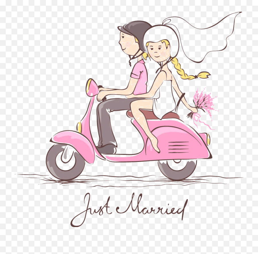 Download Scooter Wedding Bridegroom Motorcycle Invitation - Couple On Scooter Art Emoji,Motorcycle Emoticon Android