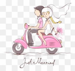 Download Scooter Wedding Bridegroom Motorcycle Invitation - Couple On Scooter Art Emoji,Motorcycle Emoticon Android