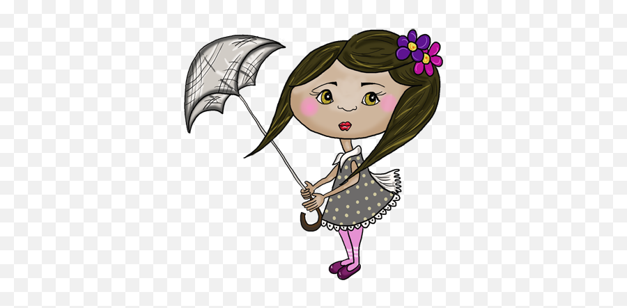 Kids Girl With Umbrella Sticker - Muñeca Con Sombrilla Dibujo Emoji,Ten And Umbrella Emoji
