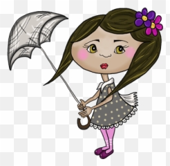 Kids Girl With Umbrella Sticker - Muñeca Con Sombrilla Dibujo Emoji,Ten And Umbrella Emoji
