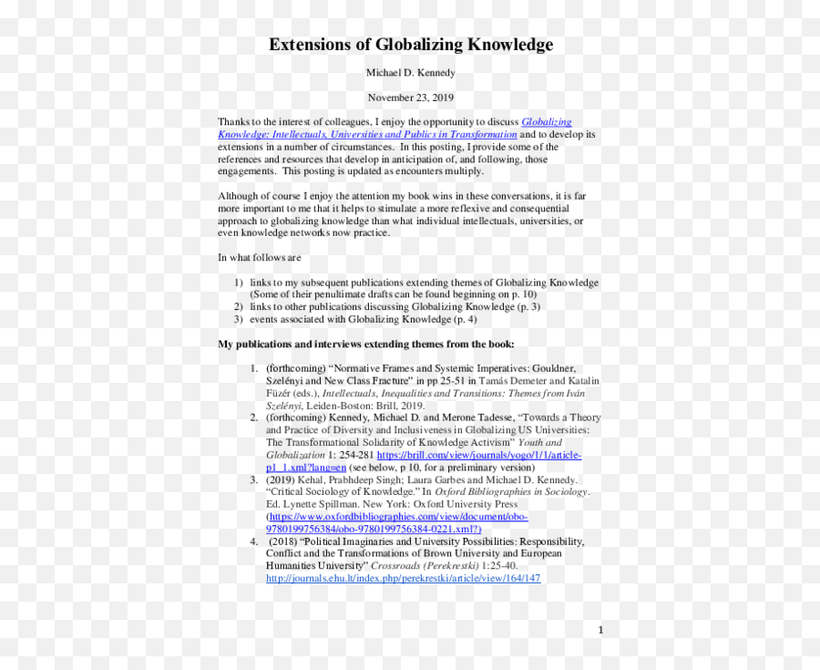 Doc Extensions Of Globalizing Knowledge Michael D Kennedy - Document Emoji,Quote Unity From Nelson Mendela Evokes People's Emotions Sentence Example