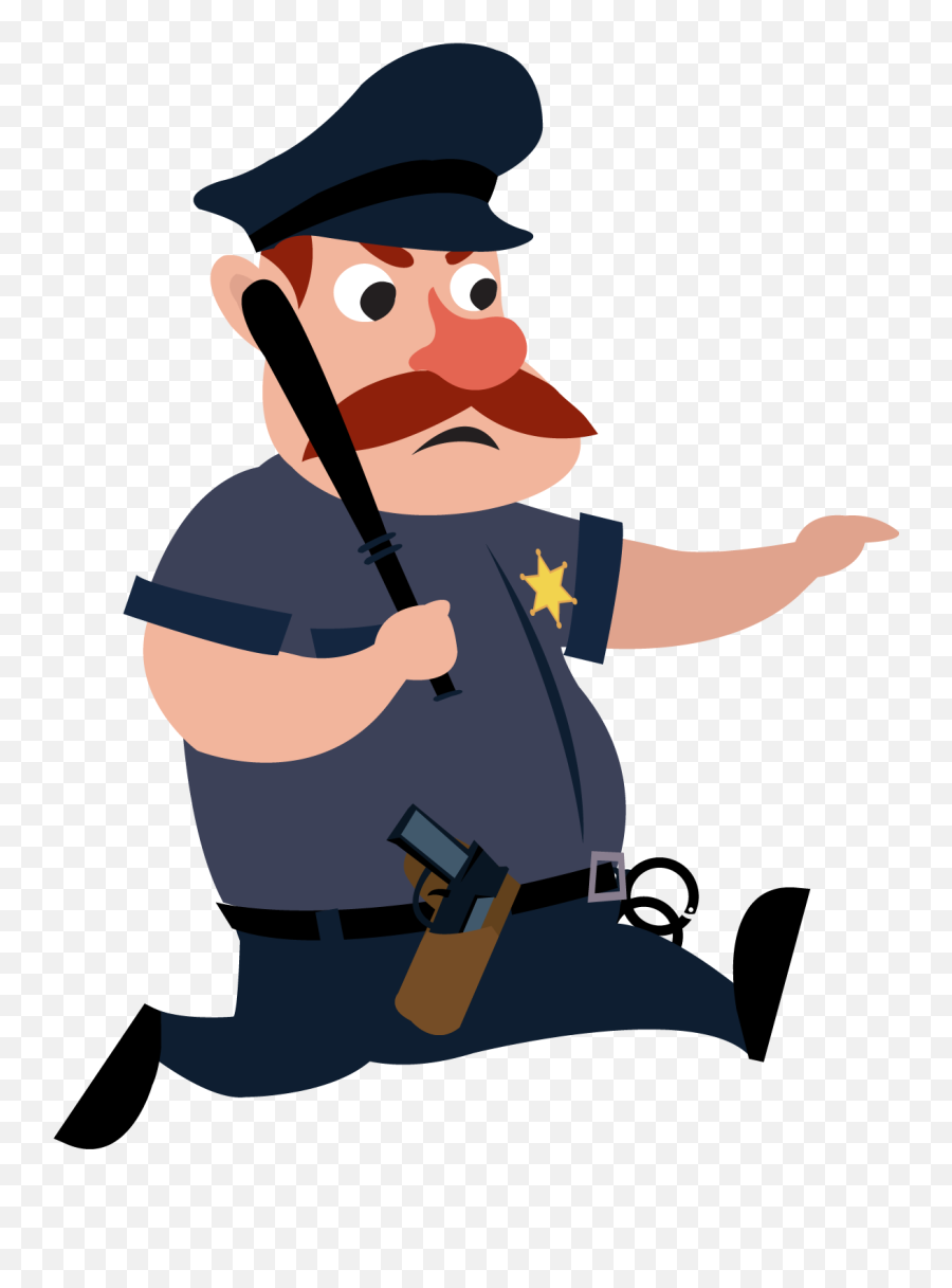Cartoon Theft Police Officer Illustration A Baton - Policeman Cartoon Transparent Emoji,Rod Of Asclepius Emoji
