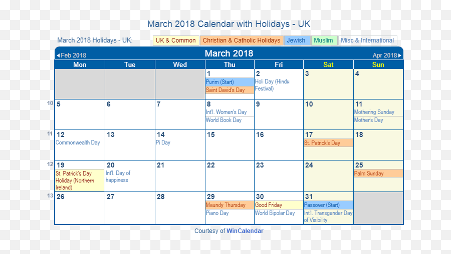 March 2018 Calendar With Holidays - United Kingdom March 2021 Calendar Nz Emoji,Palm Sunday Emoji