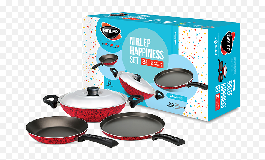 Nirlep Aspa Non - Stick Happiness Set Flat Tawa Fry Pan U0026 Kadhai With Ss Lid Emoji,Pot Pan Emoji