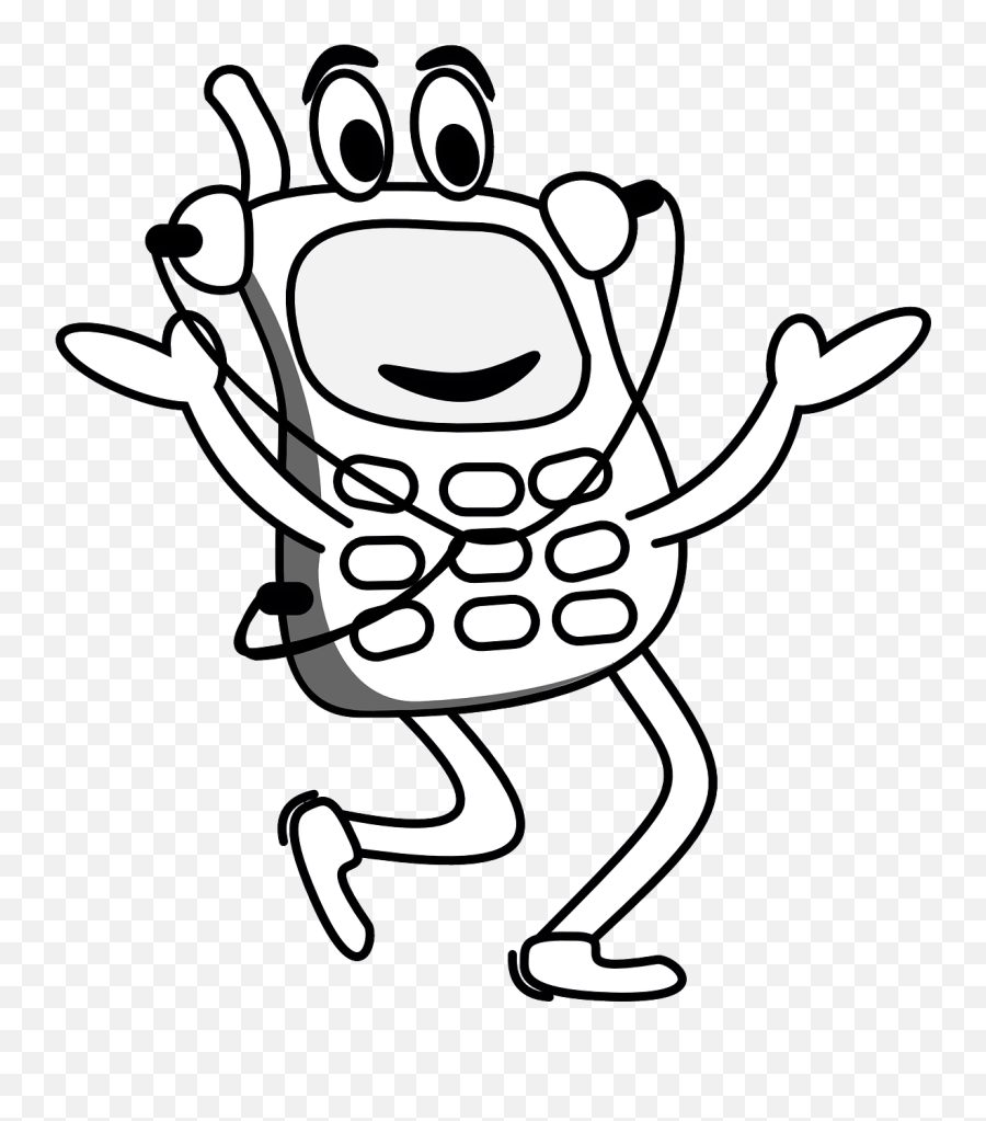 Mobile Phone Happy Phone Walking Png Picpng - Cartoon Mobile Clipart Black And White Emoji,Happy Walking Emoji