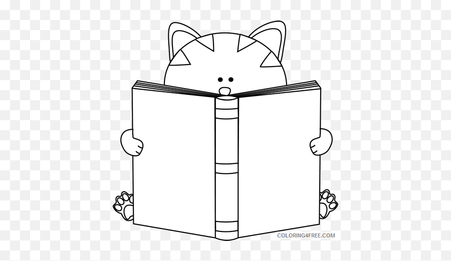 Black And White Cat Coloring Pages Cat Reading Printable - Cat Reading Black And White Emoji,Pusheen Cats Emotions